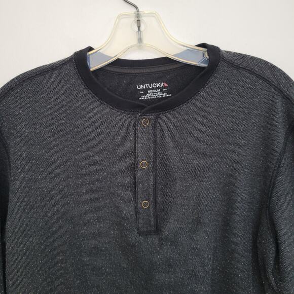 UnTuckIt Shrock Henley Shirt Casual Gray Snap Close Long Sleeve Men Medium - Picture 3 of 11